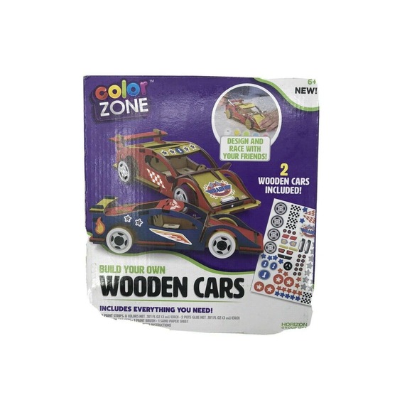 Color Zone Horizon Group Build Your Own Wooden Cars (2 Wooden Cars Included) - Picture 1 of 5